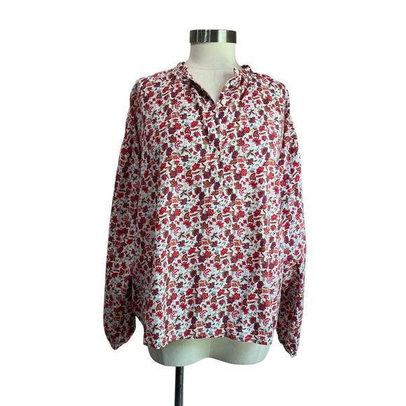 Universal Thread Red Ditzy Boho Peasant Floral Blouse Sz Large - Picture 1 of 9